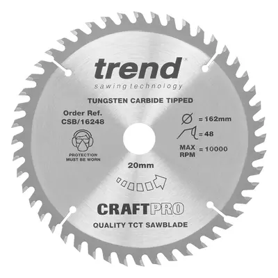 Trend CSB/16248 Craft Pro Trimming Crosscut TCT Blade for Circular Saws, 162mm x Teeth x 20mm Bo