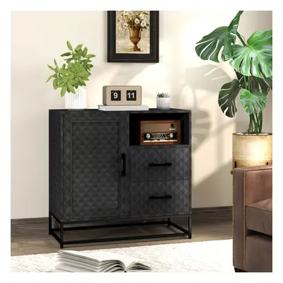 HOMCOM Cupboard with Adjustable Shelf, Open Compartment, Drawers, Black