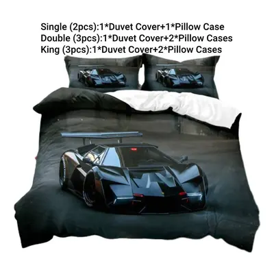 (Style B, King) Car Sports Supercar Bedding Single Double Duvet Cover Pillow Cases Set Boy Gift