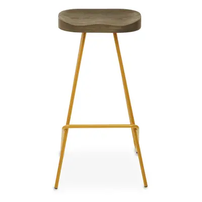 Gold Metal Frame Bar Stool, Sleek Kitchen Stool with Footrest, Contemporary Stool for Bar Counte