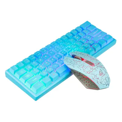 (Blue) Keyboard & Mouse Set Wireless Keys RGB Keyboard for Desktop Computer Laptop PC