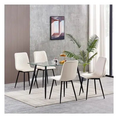 (4, Beige) Set of 1/2/4 Designer Velvet Fabric Dining Chairs Metal Legs Lexi Chairs