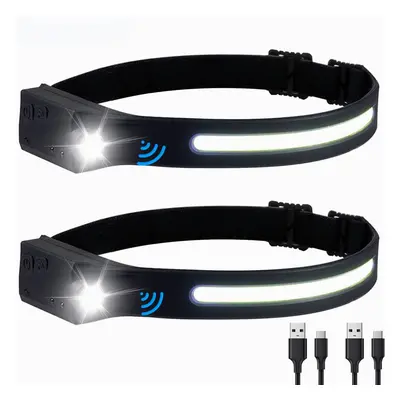 (Type E with sensor B) Motion Sensor Headlight Powerful Headlamp USB Rechargeable Head Lamp Head