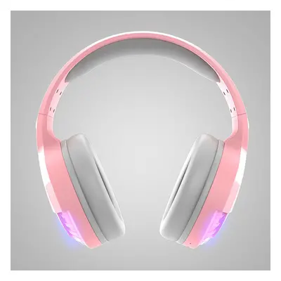 (Pink) Bluetooth Gaming Headset BT4.0/Wired 9D Stereo Sound RGB Light Game Headphone with Mic fo