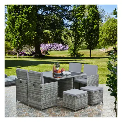 9 Piece Seater Rattan Dining Garden Furniture Patio Cube Set - Grey/Grey