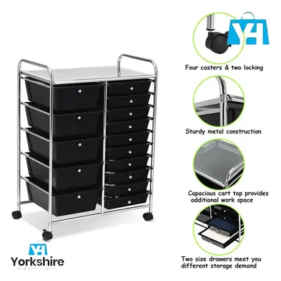 Black Drawer Office School Home Trolley Storage Unit Organizer with Tray Cart