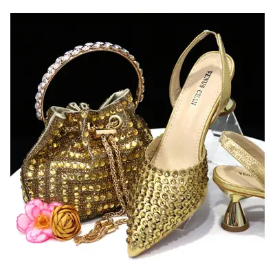 (Gold, 39) Italian Design Shoe And Bag Set In Attractive Matching Colours - High Quality Handmad