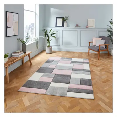 (Grey / Rose) Think Rugs Matrix MT61 Hand Carved High Density Pile Rug