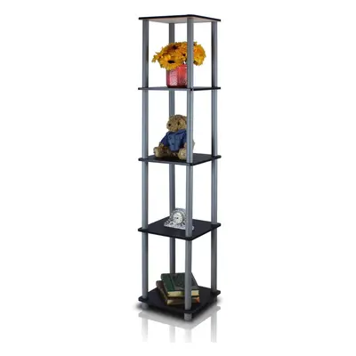 (Black/Grey, Round Tube) Turn-N-Tube 5-Tier Corner Square Rack Display Shelf with Round Tube, Bl