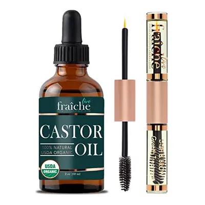 Castor Oil (2oz) + Filled Mascara Tube USDA Certified Organic, 100% Pure, Cold Pressed, Hexane F