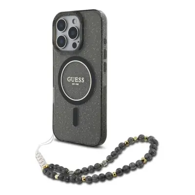 Guess IML Glitter With Pearl Strap MagSafe Case for iPhone Pro Max 6.9" Black - GUHMP16XHGCRELSK