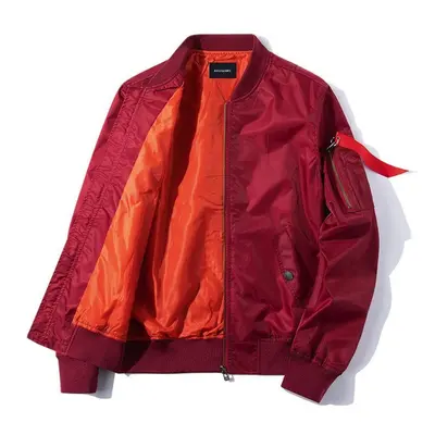 (red, M) Spring And Autumn Large Men&apos;s Sports Casual Stand Neck Jacket Pilot Coat Men&apos;