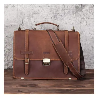 (coffee) Contact&apos;s Men&apos;s Crazy Horse Leather Briefcase Men Business Bag For Inch Lapto