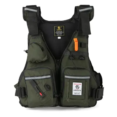 (army green) Multi-pockets Fly Fishing Jacket Buoyancy Vest With Water Bottle Holder For Kayakin