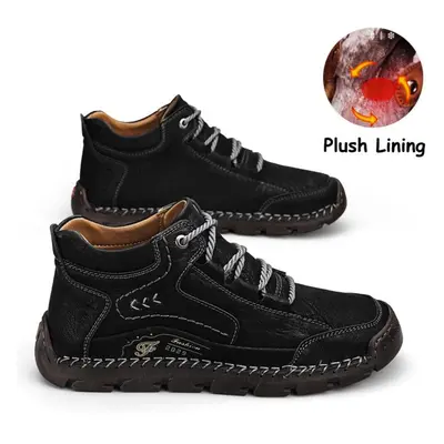 (black,grey, 45) Men&apos;s High-top Casual Shoes Handmade Plush Shoes Casual Shoes Autumn And W