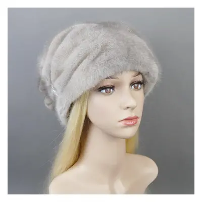 (grey, Adjustable) Fashion Hot Whole Genuine Mink Fur Hats Female Winter With Mink Fur Pompons E