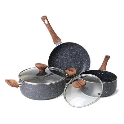 (5pcs, Marble) Non Stick Pots and Pans Set â Induction Hob Pots Set â 5pcs Kitchen Cookware 