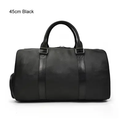 (black, 45cm) Luxury Genuine Leather Men Women Travel Bag Cow Leather Carry On Luggage Bag Trave