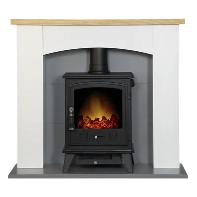 Adam Huxley in Pure White & Grey with Aviemore Electric Stove in Black, Inch