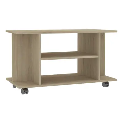 vidaXL TV Cabinet with Castors Open Shelf Sonoma Oak Engineered Wood Shelf