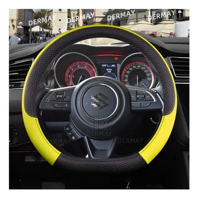 (D shape Yellow) for Suzuki Swift 2018 2020 Car Steering Wheel Cover Microfiber