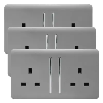 Trendi Gang Artistic Modern Glossy Amp Switched Plug Socket Light Grey (3 Pack)