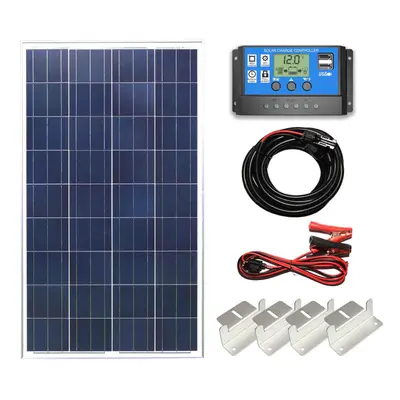 (100w Poly Solar Panel Battery Charging Kit Controller Cables & Mounting Brackets) Poly Solar Pa