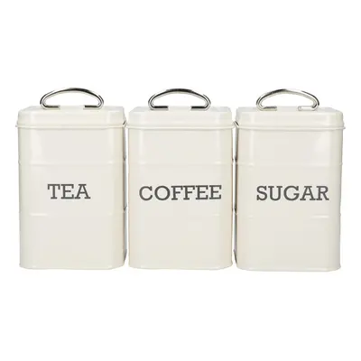 KitchenCraft Living Nostalgia Tea, Coffee and Sugar Canisters in Gift Box, Steel - Antique Cream