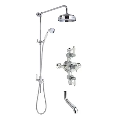 Kingsey Traditional Shower Triple Exposed Valve with Rigid Riser Shower & Bath Spout Set - Chrom