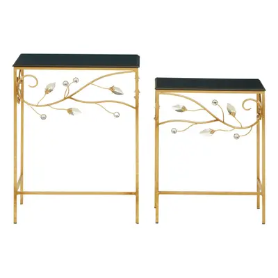 Versatile Set Of Tables With Black Wooden Top, Nesting Design Side Tables, Elegant Side Table By