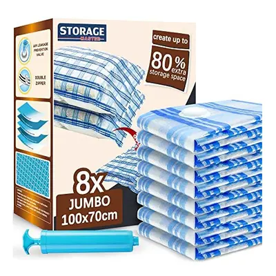 STORAGE MASTER Vacuum Storage Bags, 8-pack Jumbo Size Space Saver Bags 80% More Storage Space wi