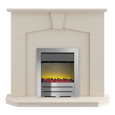 Adam Abbey Fireplace Suite in Stone Effect with Colorado Electric Fire in Brushed Steel, Inch