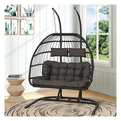 Outdoor Hanging 2-Seater Egg Chair Outdoor Wicker Twins Basket Hanging Chair for Garden