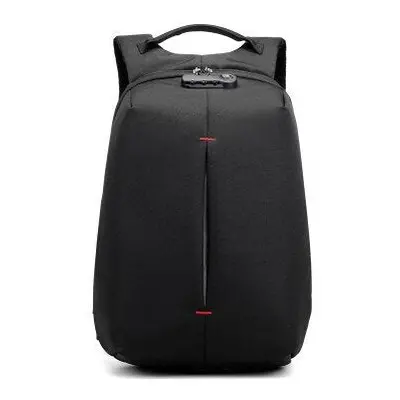 (Black) USB Chargering Password Backpack 20-35L Large Capacity Outdoor Waterproof Men Business L