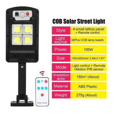 (A) 500W 48/120/128COB Solar LED Street Light PIR Motion Sensor Smart Remote Control Waterproof 