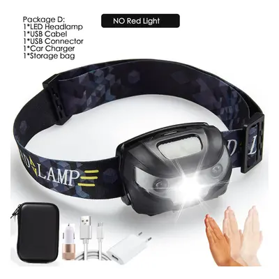 (Package D) 6000Lms LED Headlamp Rechargeable Body Motion Sensor Headlight Camping Flashlight He