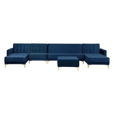 6 Seater U-Shaped Modular Velvet Sofa with Ottoman Navy Blue ABERDEEN