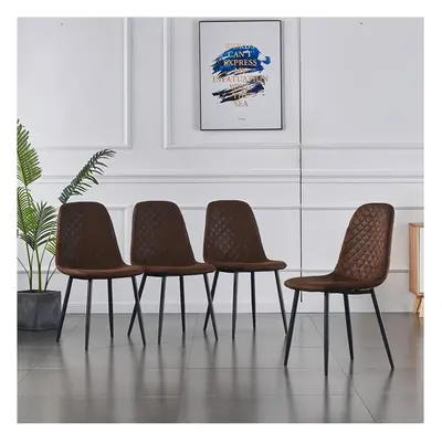 (Brown, 4PCS Dining Chair) 2/4PCS Velvet Dining Chairs Breakfast Metal Legs