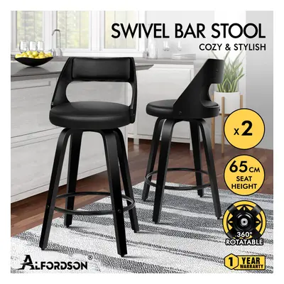 ALFORDSON 2x Swivel Bar Stools Eden Kitchen Wooden Dining Chair ALL BLACK