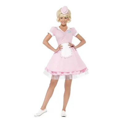 (XS, Pink/White) Smiffys Womens/Ladies 50s Diner Costume Set