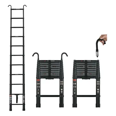 (3.8m with hooks (Black)) Telescopic Ladder Aluminium Telescoping Ladders Collapsible Extendable