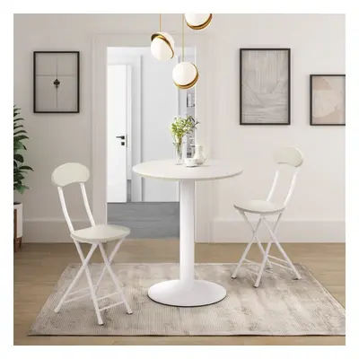 (White) 59cm Round Table and Folding Chairs Kitchen Table Chairs Set