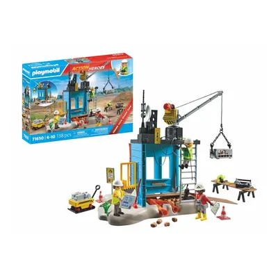 PLAYMOBIL Action Heroes Promo Pack Construction with Three Figures Mobile Crane and Many Additio