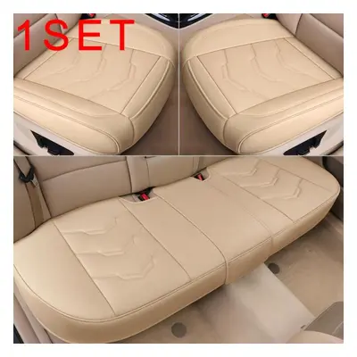 (beige, 1set (2front&1rear cover)) Universal Ultra-luxury Car Seat Cover Full Set Black Upgrade 