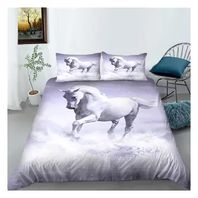 (as the picture, AU Single 140x210cm) Horse Bedding Set Animal Down Duvet Cover 2/3 Pieces Au180