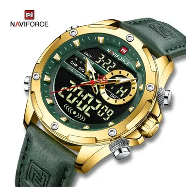 (Gold And Green, 260mm) Naviforce NF9208 Dual Display Quartz Analog LCD Digital Men&apos;s Watch