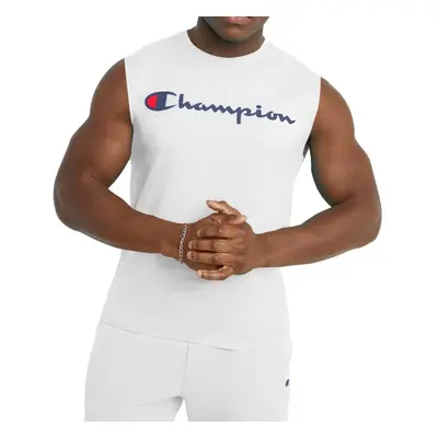 Champion Men's Classic Jersey Muscle Tee Screen Print Script White