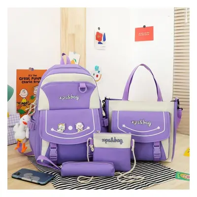 (purple) Pcs Set Pupil Schoolbags For Girls Grade 6 Lightweight Children Tutoring Bag Cute Carto