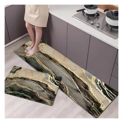 (160*200cm) Luxury Golden Striped Marble Kitchen Mat Soft Thickened Kitchen Floor Mat Waterproof