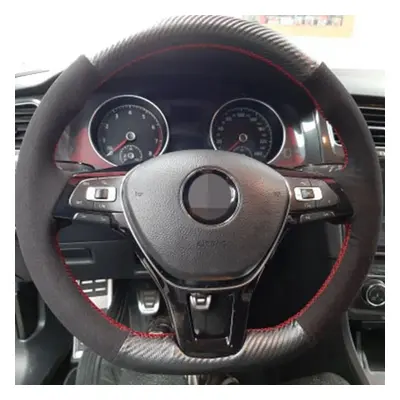 (Style 11) Carbon Fiber Black Genuine Leather Suede Car Steering Wheel Cover For Volkswagen Golf